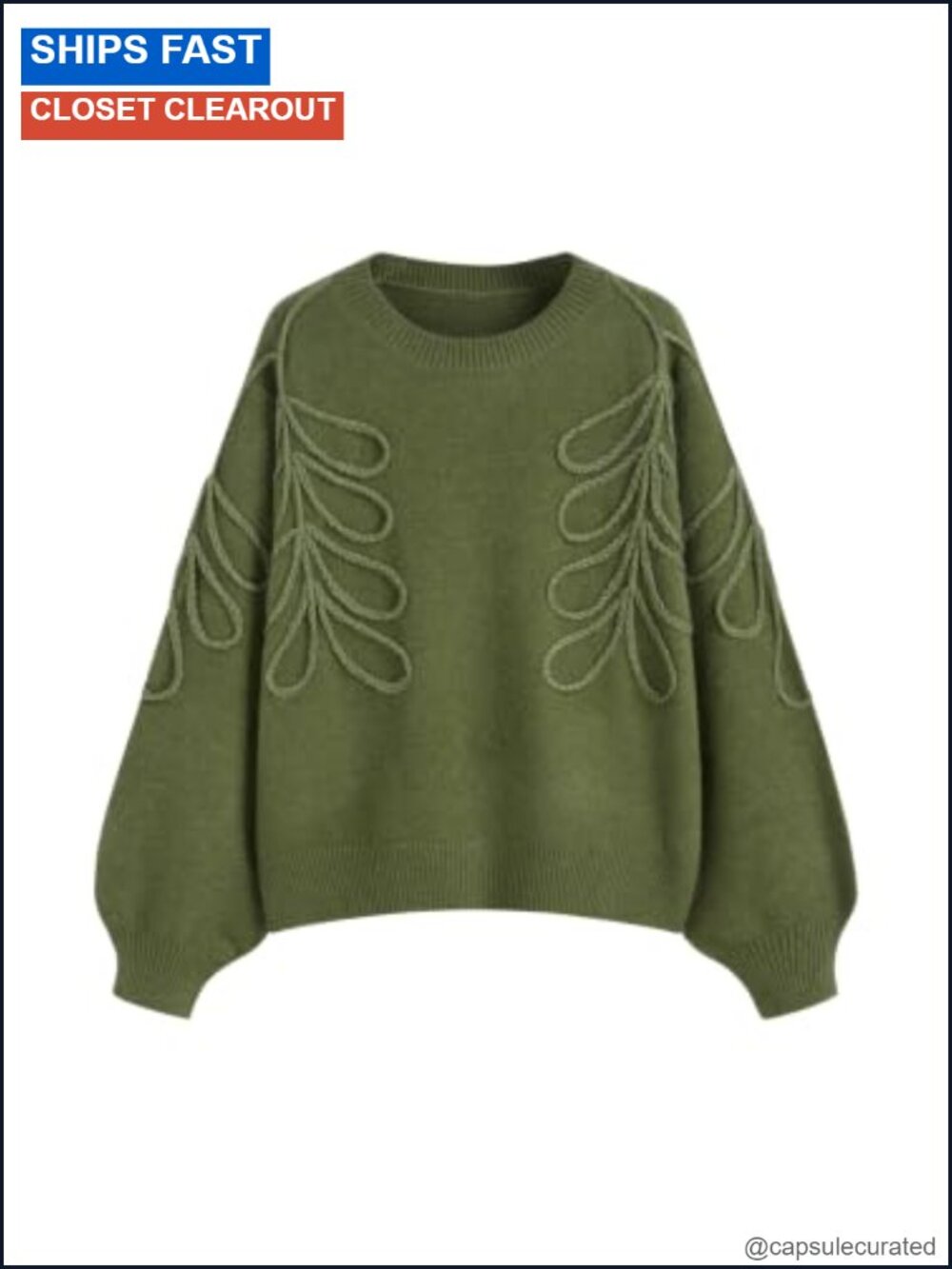 Oversized Leaf Knit Pullover Sweater Long Sleeve Round Neck